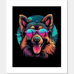 Retro Wave Shepherd Dog Posters and Art